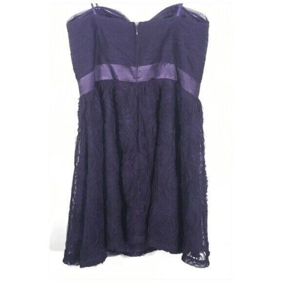 Adrianna Papell Cocktail Prom Dress Size 12 Purple Pleat Bodice Rosette Tulle - Picture 3 of 7